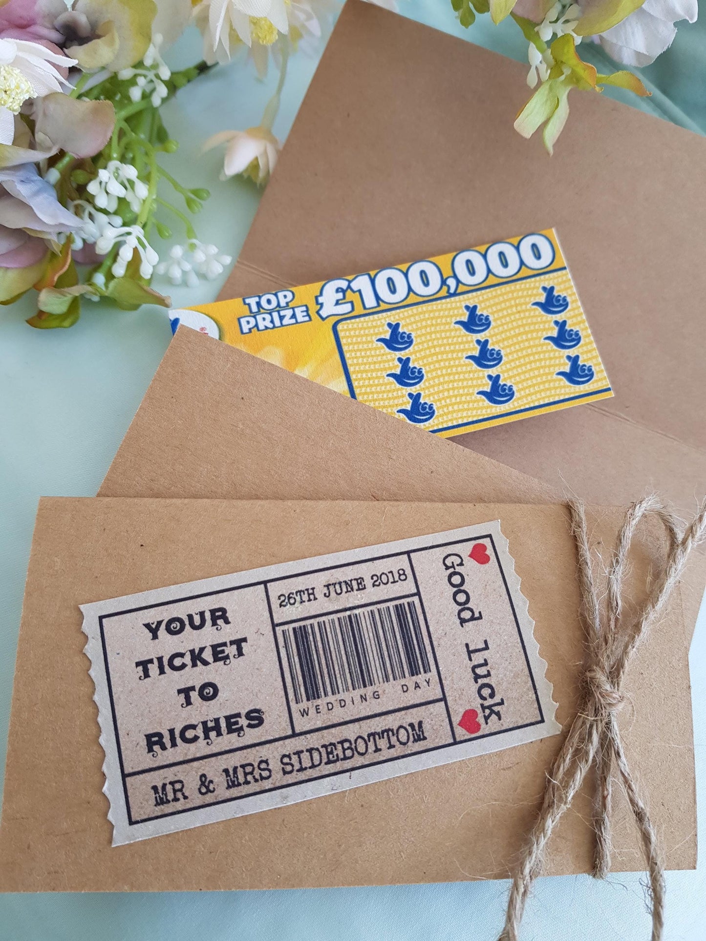Rustic Wedding Scratch Card Holder: Ticket to Riches Keepsake