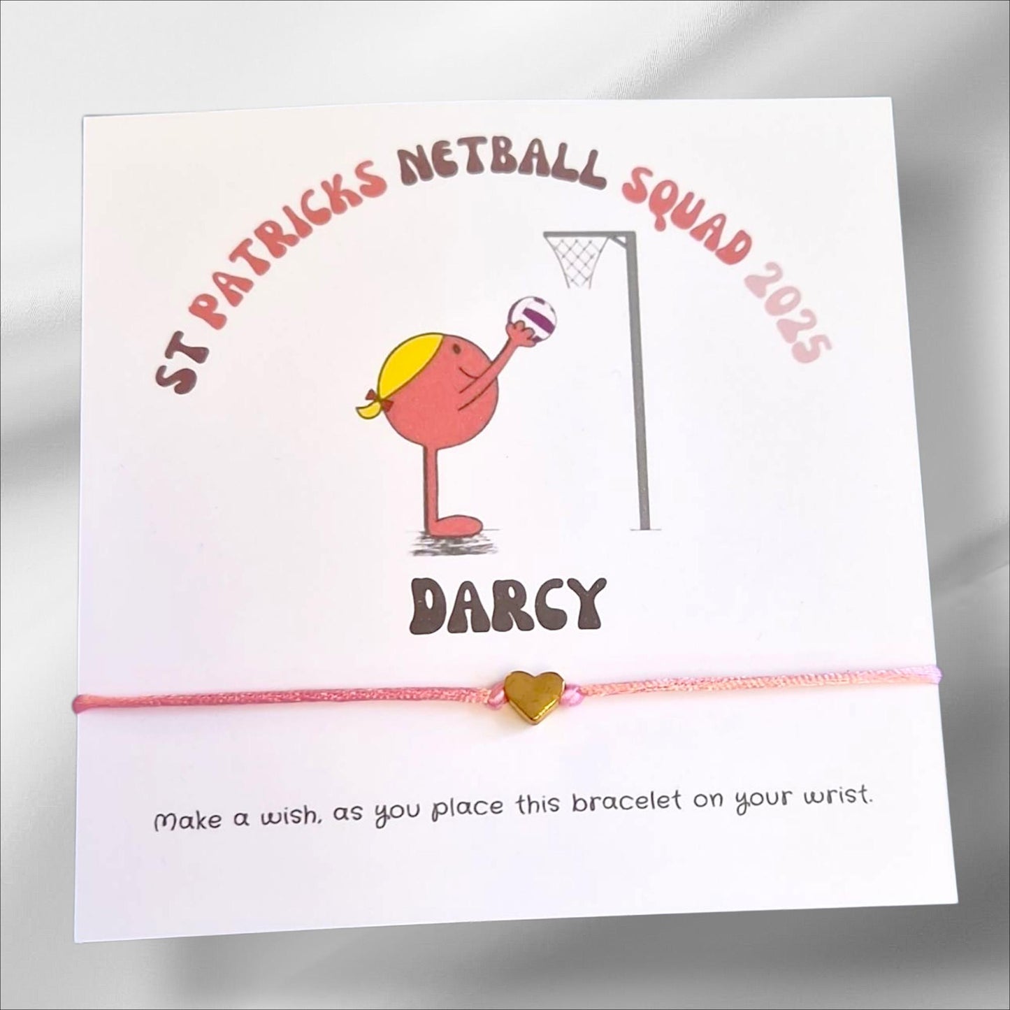 Netball Team Wish Bracelet: Custom Sports Gift, Good Luck Charm, Congratulations, Team Gift, Squad