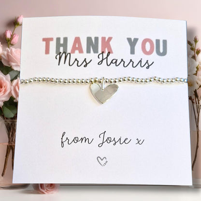 Personalized Teacher Thank You Bracelet: Silver Beaded Charm, Silver-Plated