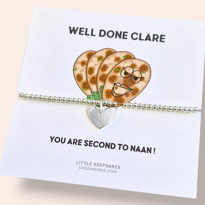 Funny Foodie Bracelet: Second to Naan Silver Plated Pun Jewelry