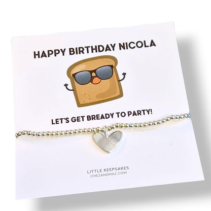 Funny 'Let's Get Bready to Party' Silver Plated Bracelet: Foodie Gift