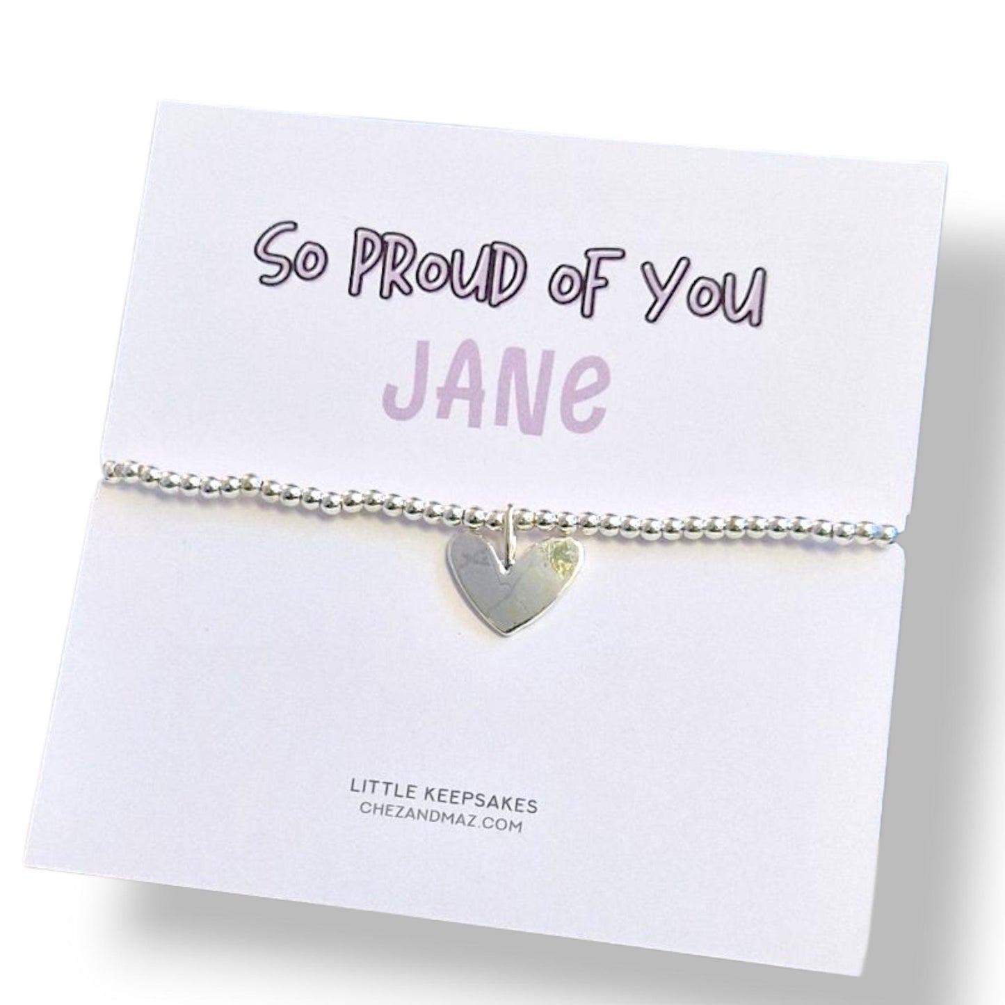 Personalized 'So Proud' Charm Bracelet: Silver Plated Congratulations Gift