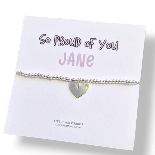 Personalized 'So Proud' Charm Bracelet: Silver Plated Congratulations Gift
