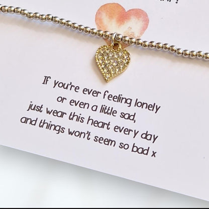 Good Luck University Charm Bracelet: Silver Plated Heart, Anxiety Relief