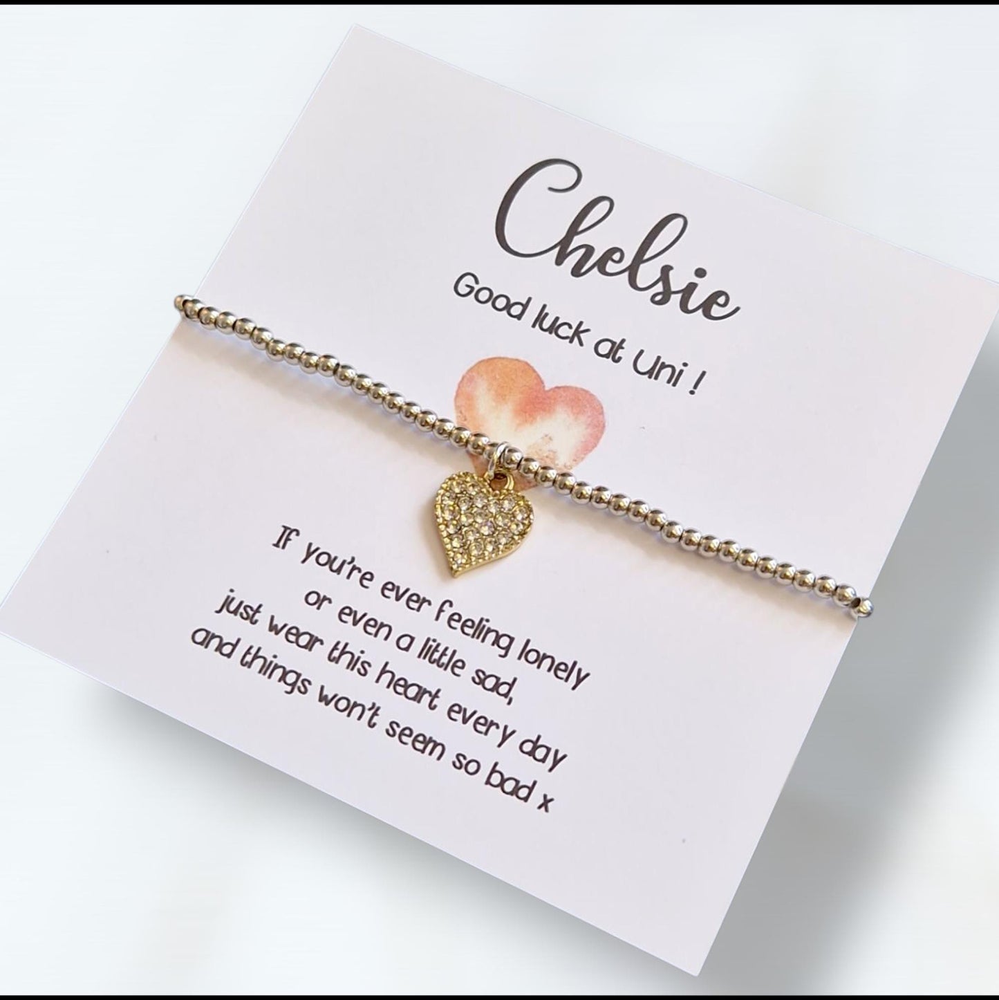 Good Luck University Charm Bracelet: Silver Plated Heart, Anxiety Relief