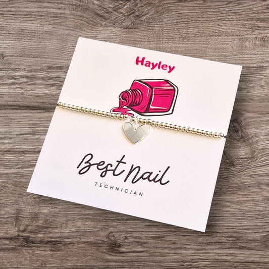 Nail Technician Gift: Silver Plated Charm Bracelet, Christmas, Birthday Gift, Personalised