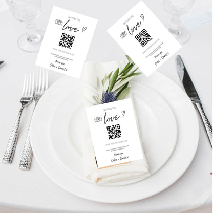 Wedding, Engagement, Birthday QR Code Photo Cards: A7 Guest Photo Sharing - Capture the Love - Personalised - Photo Sharing