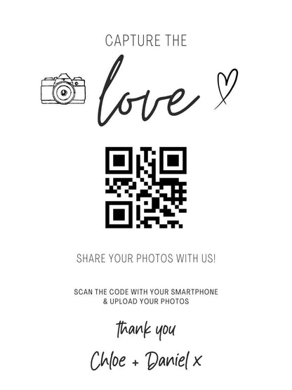 Wedding Engagement Photo Album Photos QR Code Photo Sharing Cards: Personalised Guest Keepsake (7x10 cm) - Capture the love