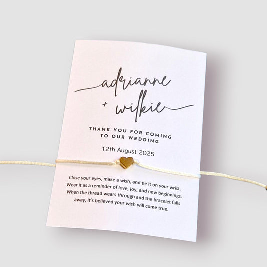 Wedding Favour Wish Bracelet: Thank You Gift for Guests - Keepsake, Personalised - Thank you for coming to our wedding.