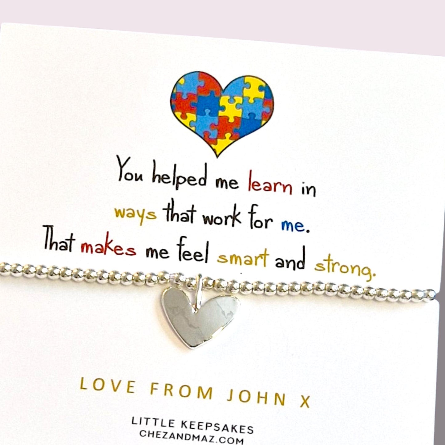 Autism Teacher Appreciation Bracelet: Silver Plated Thank You Gift