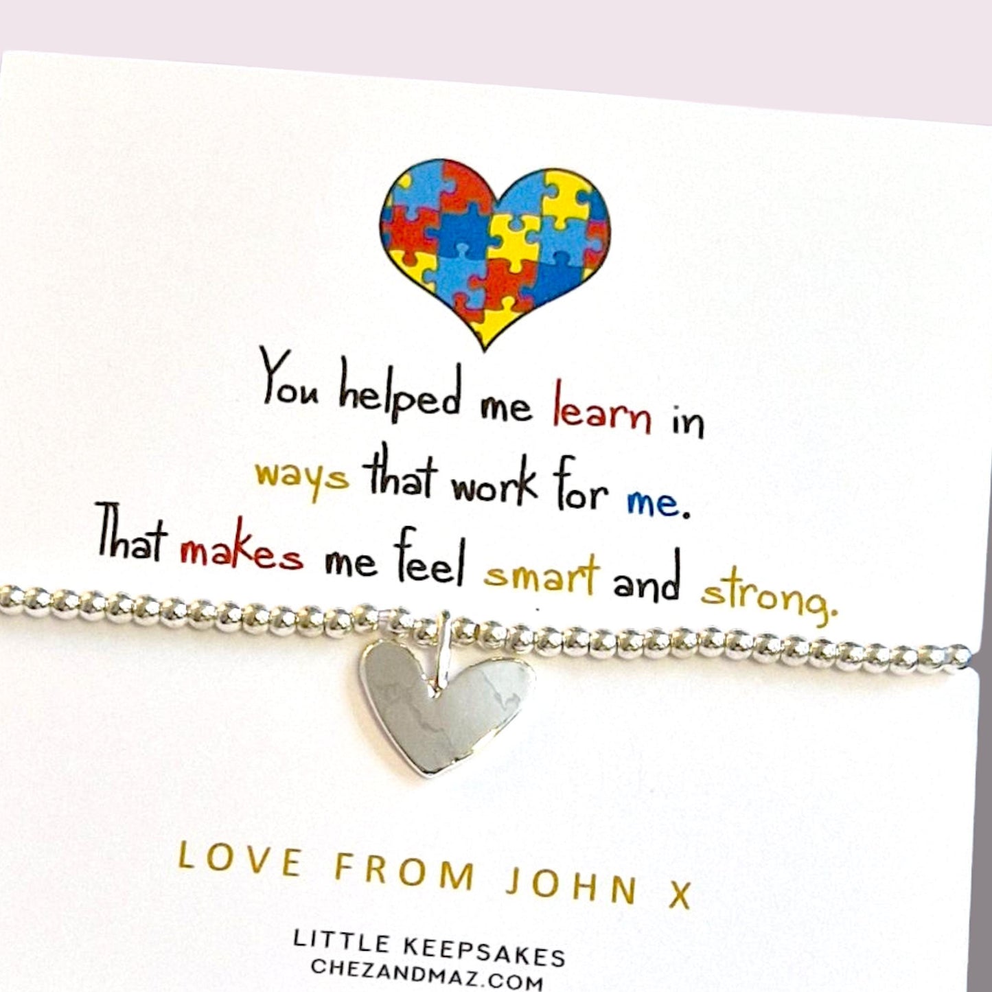 Autism Teacher SEN, SEND, Appreciation Bracelet: Silver Plated Thank You Gift