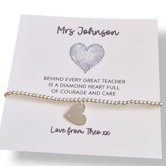 Personalized Teacher Thank You Gift: Silver Plated Stretch Bracelet