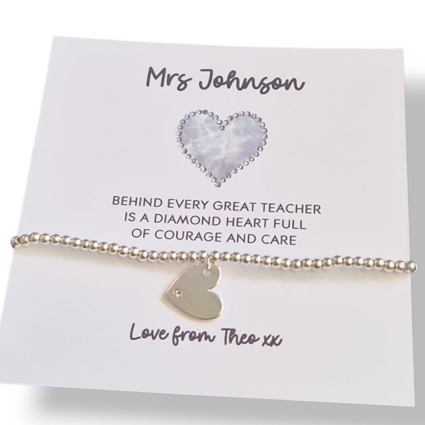 Personalized Teacher Thank You Gift: Silver Plated Stretch Bracelet