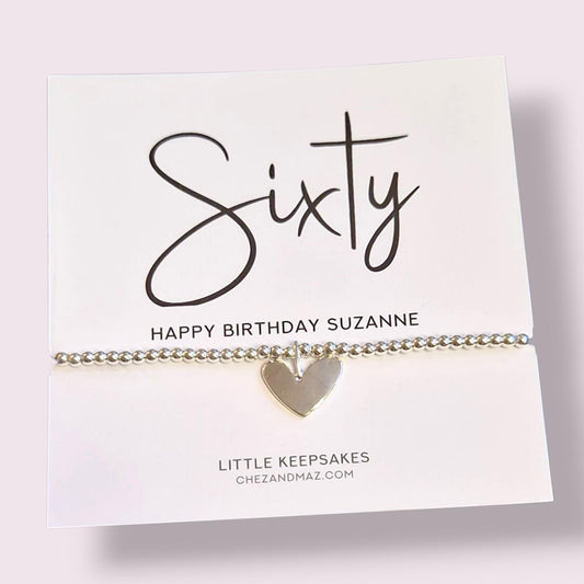 60th Birthday Personalised  Silver Plated Charm Bracelet: Milestone Jewellery, sixty, 60