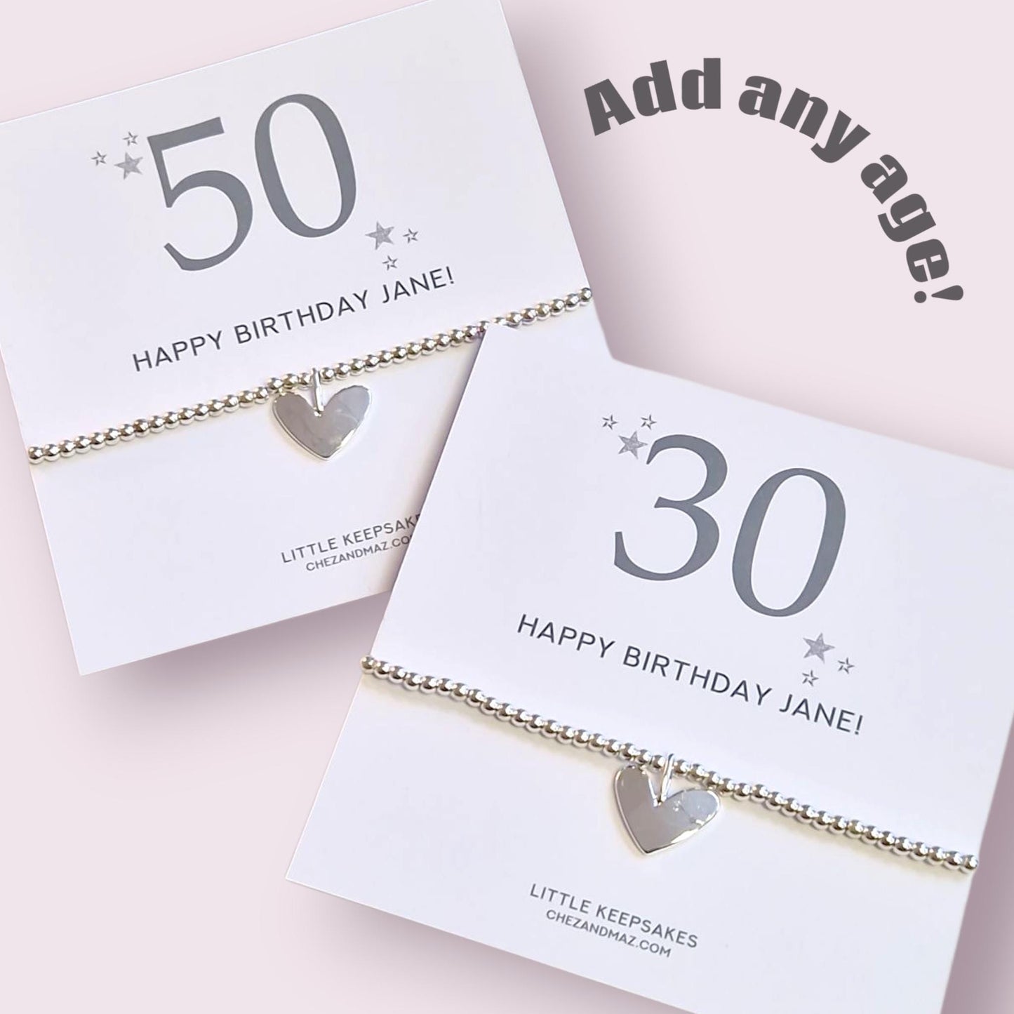 Happy birthday - Any Age -  20th, 30th, 40th, 50th  - Minimal - Elegant Silver-Plated Bracelet – Perfect Birthday Gift for Her - Heart CM29