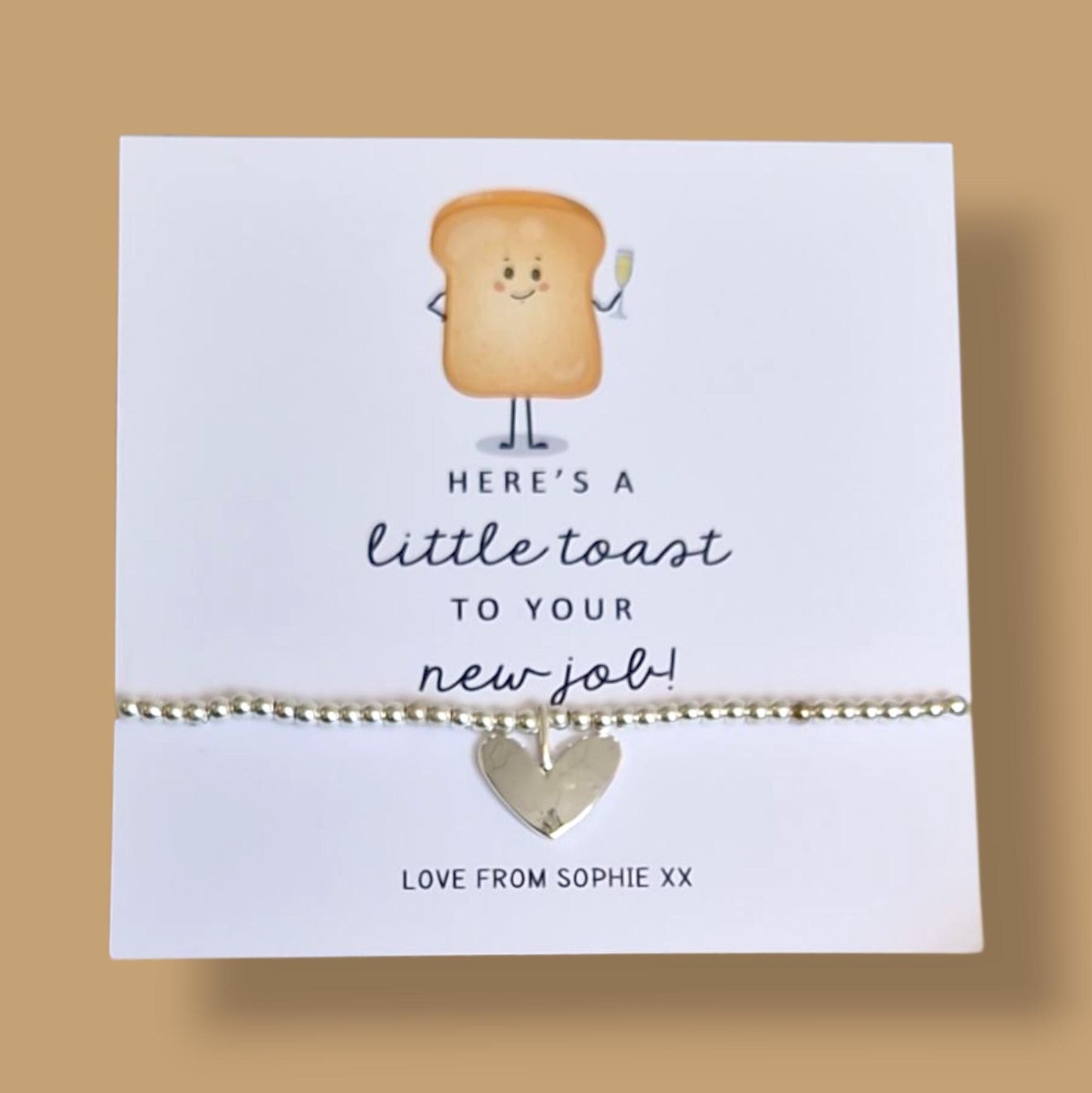 Personalised New Job Silver Bracelet: Funny Congratulations Gift - Toast to your new job