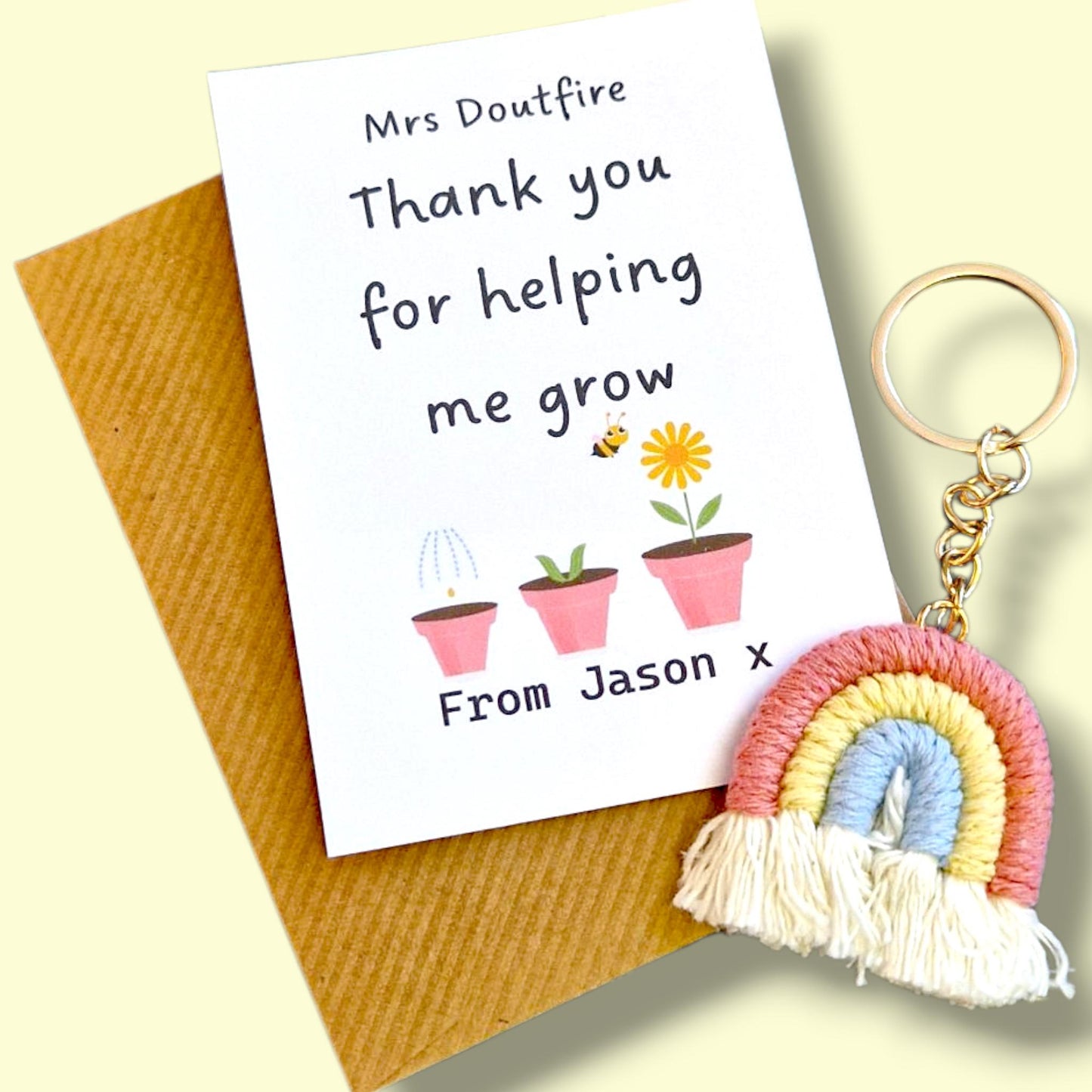 Rainbow Macrame Teacher Keychain: Personalised Thank You Gift - Helping me grow - Christmas - End of year - term