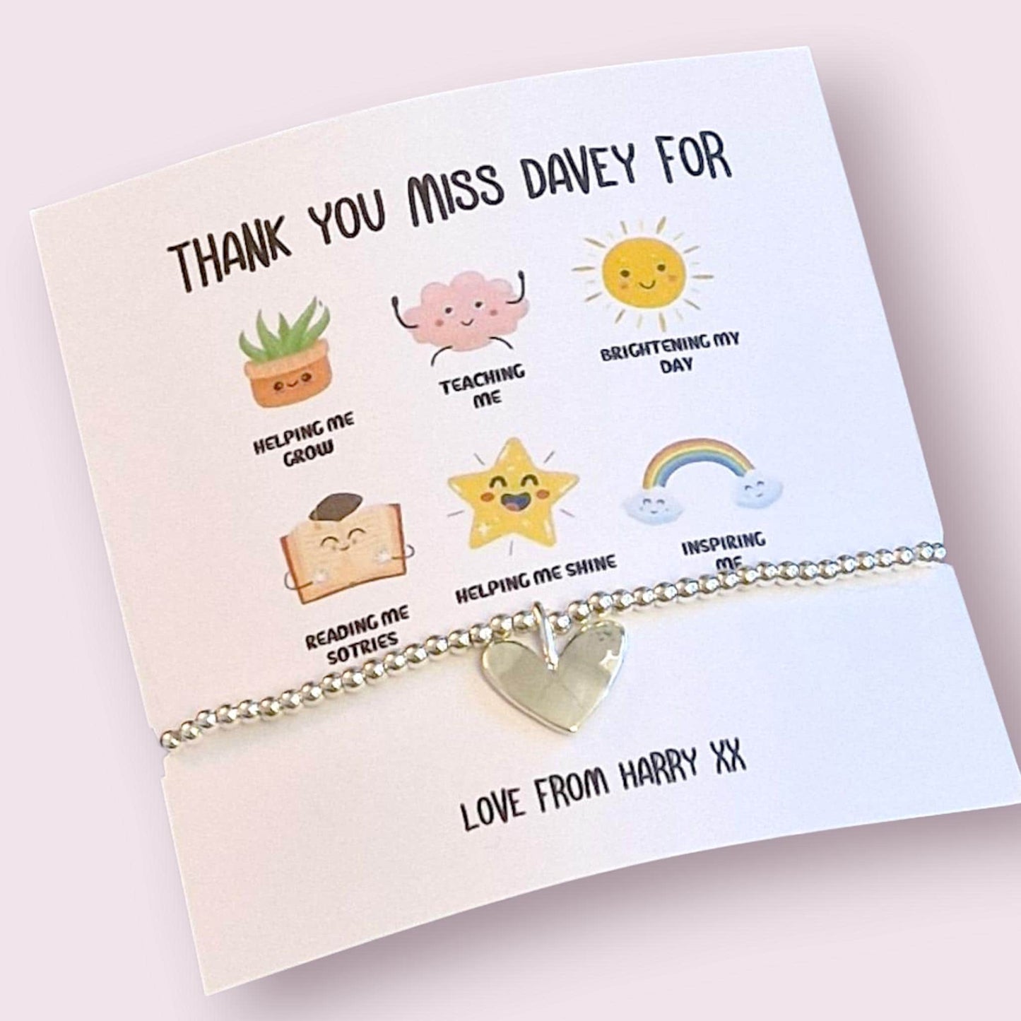 Thank You Gift Teacher I Gift – Personalised Charm Bracelet – End of Year Present – Custom Teacher Appreciation Jewellery I Silver plated