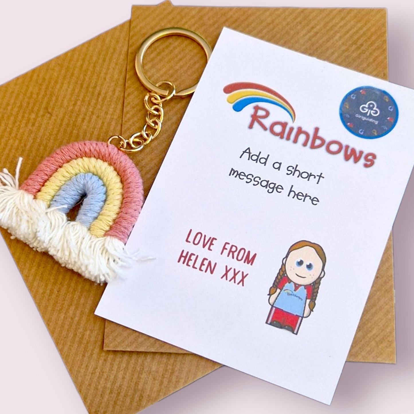Rainbows Guiding Girl Guides Keyring – Rainbow Keyring Thank You Gift – Rainbow Leader Appreciation – Handmade Keychain – Personalised card