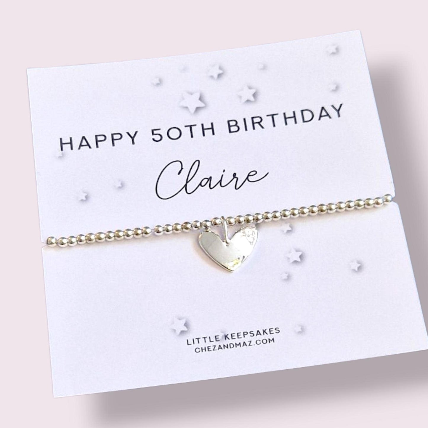 50th Birthday, fifty, fiftieth Bracelet: Silver Plated Heart Charm, Milestone Jewellery.