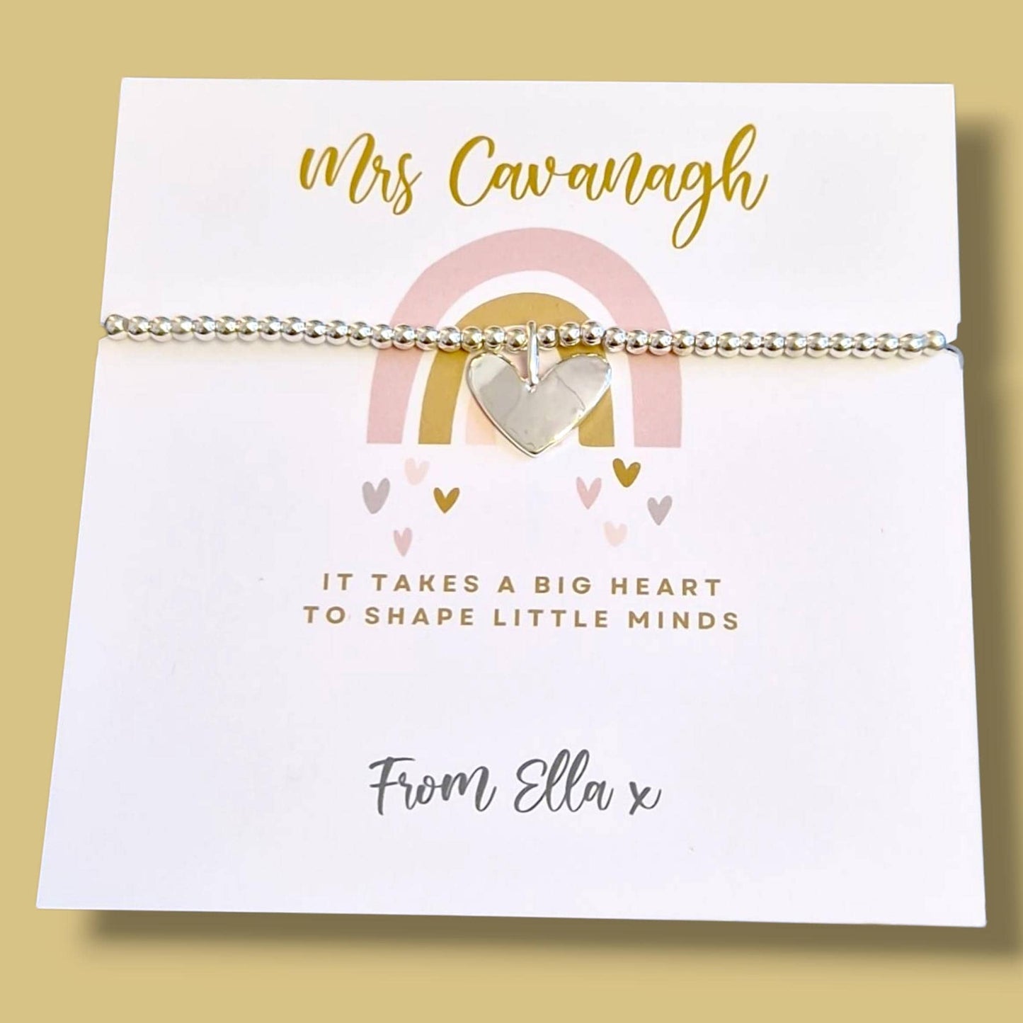 Thank You Gift Teacher Personalised I It takes a big heart to shape little minds, Silver Beaded Charm Bracelet | Gifts For Teachers