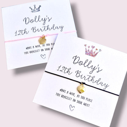 Personalized Birthday Wish Bracelet: Crown Charm, Party Favor