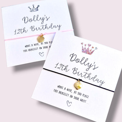 Personalized Birthday Wish Bracelet: Crown Charm, Party Favor