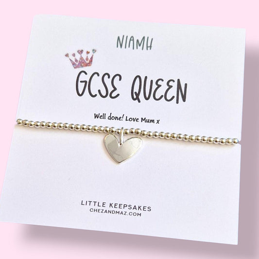 GCSE Queen Silver-Plated Bracelet | Exam Results Gift for Her | Personalised Graduation Jewellery | Student Success Keepsake, Daughter Niece