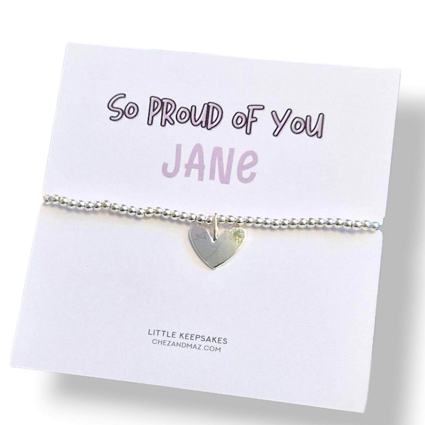 Personalized 'So Proud' Charm Bracelet: Silver Plated Congratulations Gift