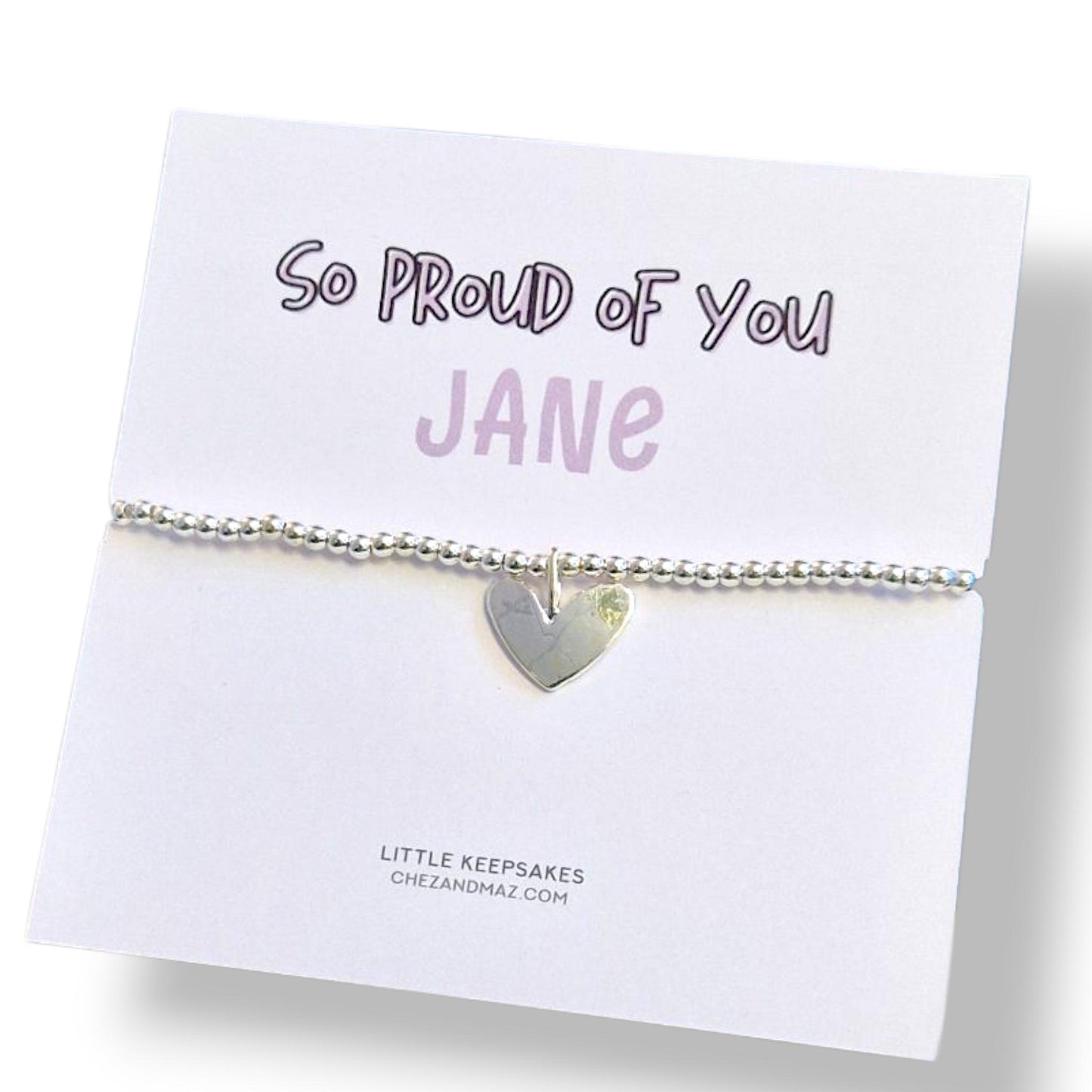 Personalized 'So Proud' Charm Bracelet: Silver Plated Congratulations Gift