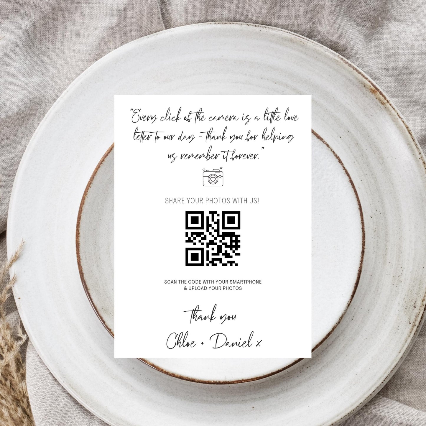 Personalised Wedding Photo Sharing Cards: Custom QR Code, A7 Size. Wedding album photos