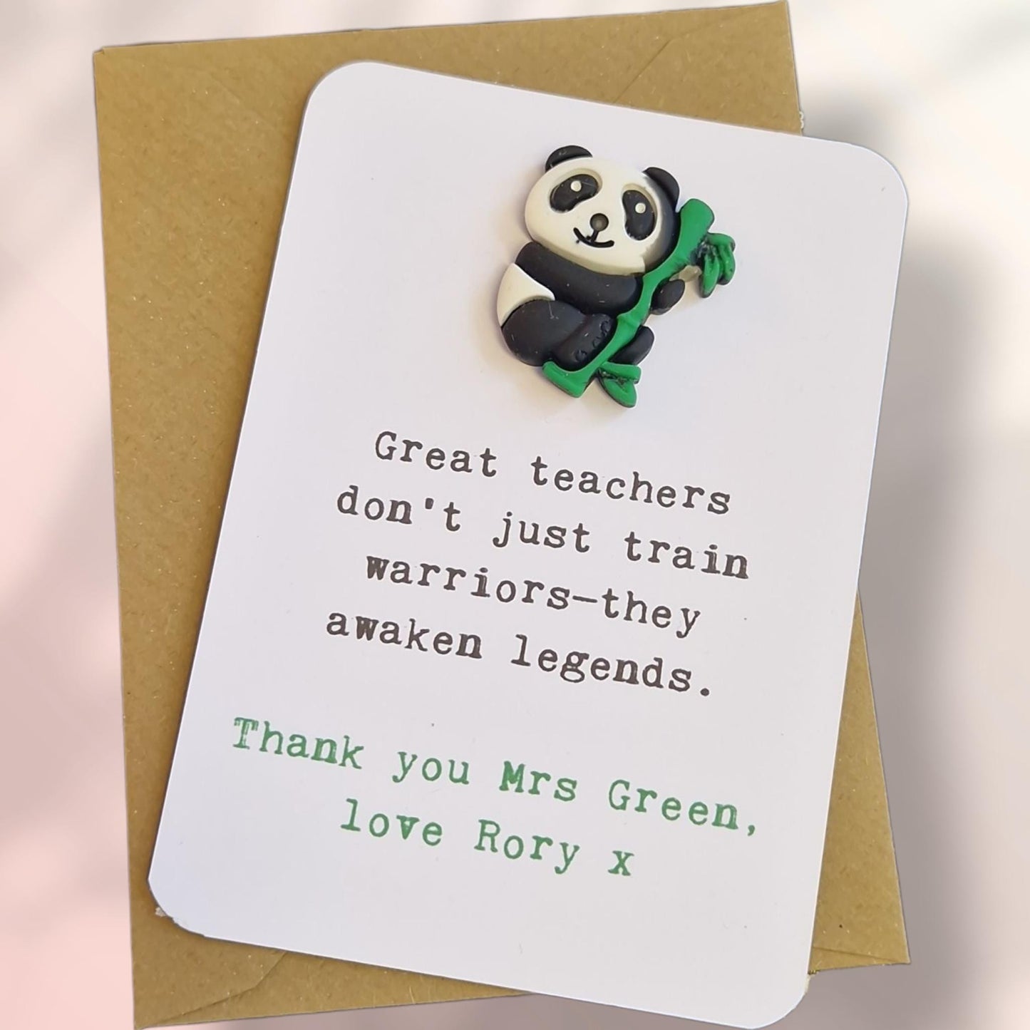 Teacher Gift Flatback Resin Panda  – Inspirational Teacher Quote Card with Envelope – Cute Panda Figurine – Thank You Teacher Gift
