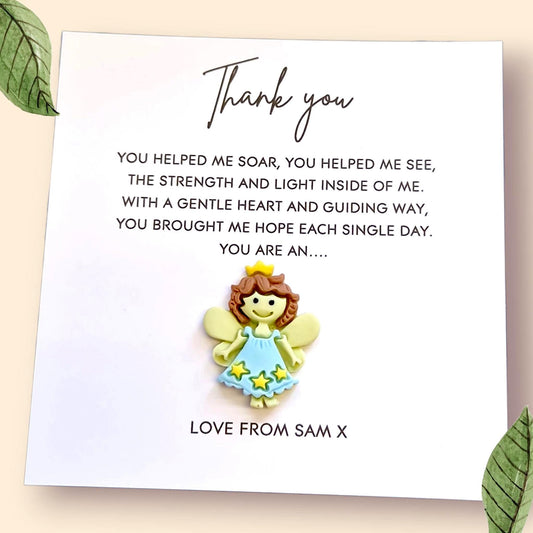 Teacher Gift Flatback Resin Angel  – Inspirational Teacher Quote Card with Envelope – Thoughtful Thank You Gift – Cute Angel - Personalised