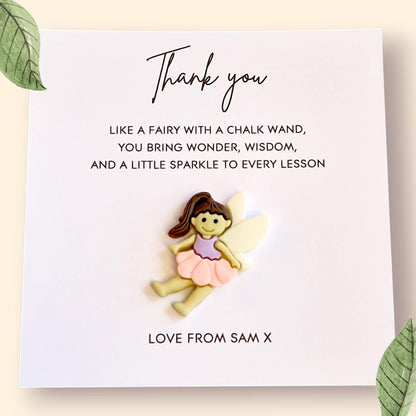 Teacher Gift Flatback Resin Fairy  – Inspirational Teacher Quote Card with Envelope – Thoughtful Thank You Gift – Cute Angel - Personalised
