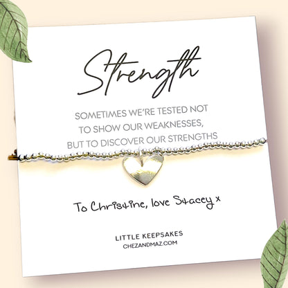 Strength Bracelet: Silver Plated Acrylic Bead Heart Charm - Mental Health Gift
