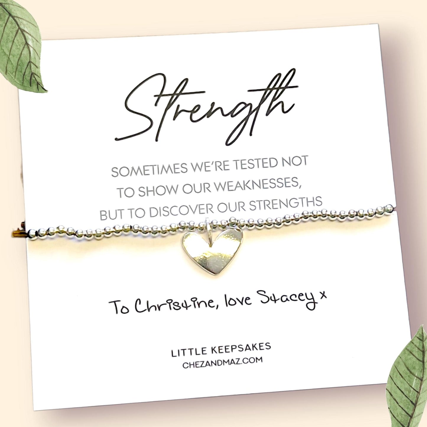 Strength Bracelet: Silver Plated Acrylic Bead Heart Charm - Mental Health Gift