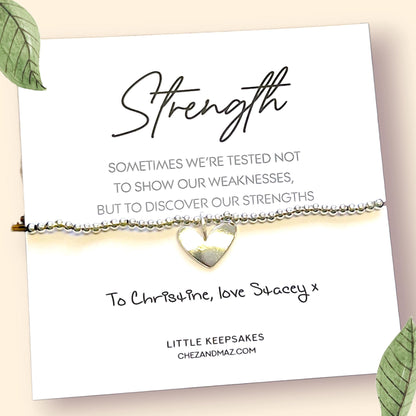 Strength Bracelet: Silver Plated Acrylic Bead Heart Charm - Mental Health Gift