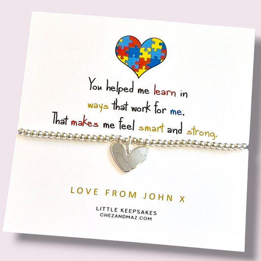 Autism Teacher SEN, SEND, Appreciation Bracelet: Silver Plated Thank You Gift