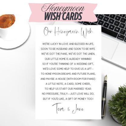 Personalised Honeymoon Wish Cards: Wedding Guest Notes, Poem A7 Wedding Invitation inserts