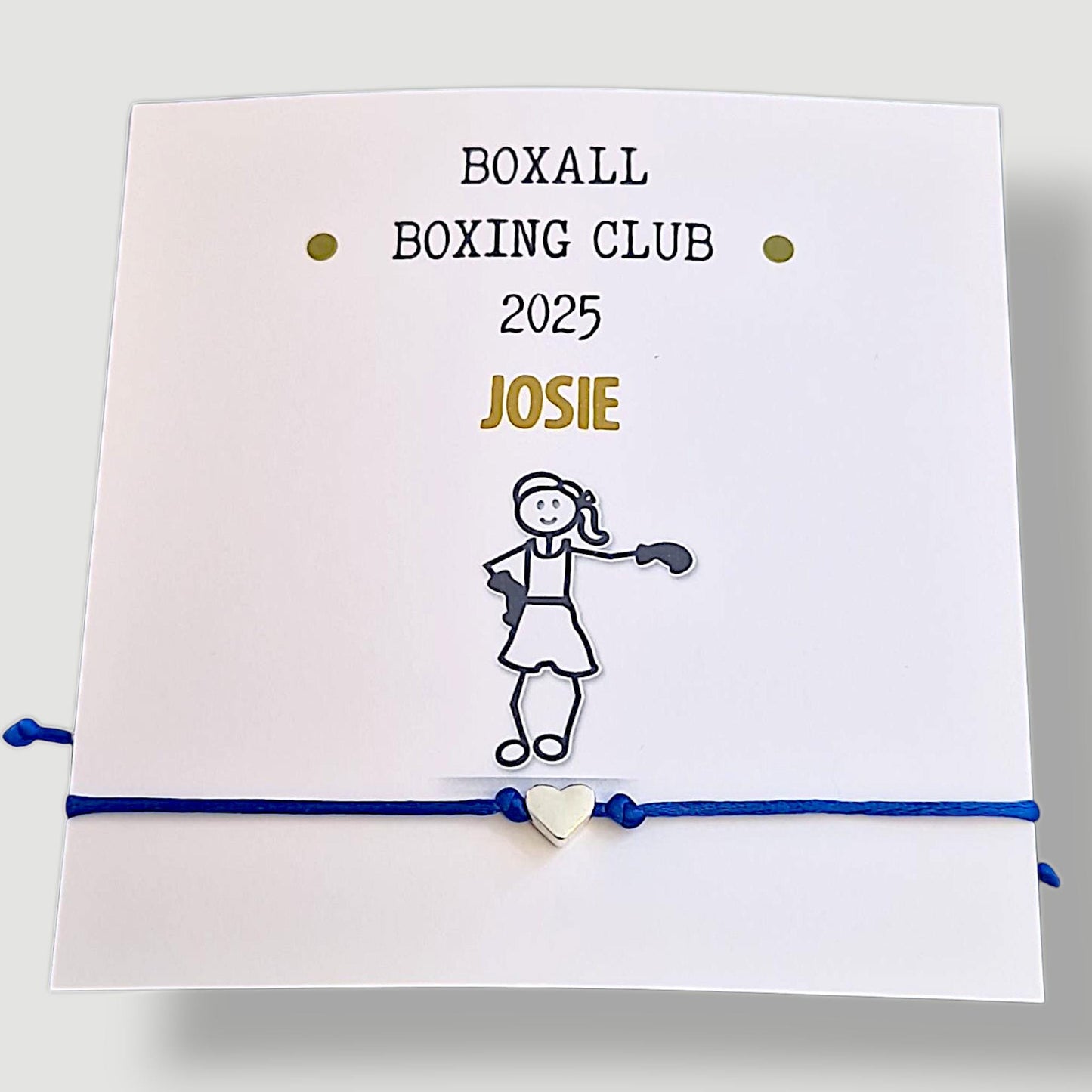 Personalized Boxing Club Wish Bracelet: Adjustable Nylon Cord, Heart/Star Charm