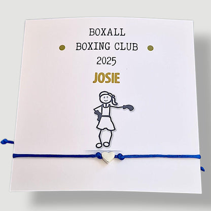 Personalized Boxing Club Wish Bracelet: Adjustable Nylon Cord, Heart/Star Charm