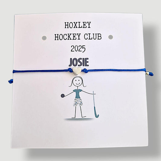 Personalised Women’s Hockey Club Wish Bracelet – Adjustable Heart or Star Charm, Gift for Female Players, Coaches & Hockey Fans - Team Gift