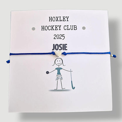 Personalised Women’s Hockey Club Wish Bracelet – Adjustable Heart or Star Charm, Gift for Female Players, Coaches & Hockey Fans - Team Gift