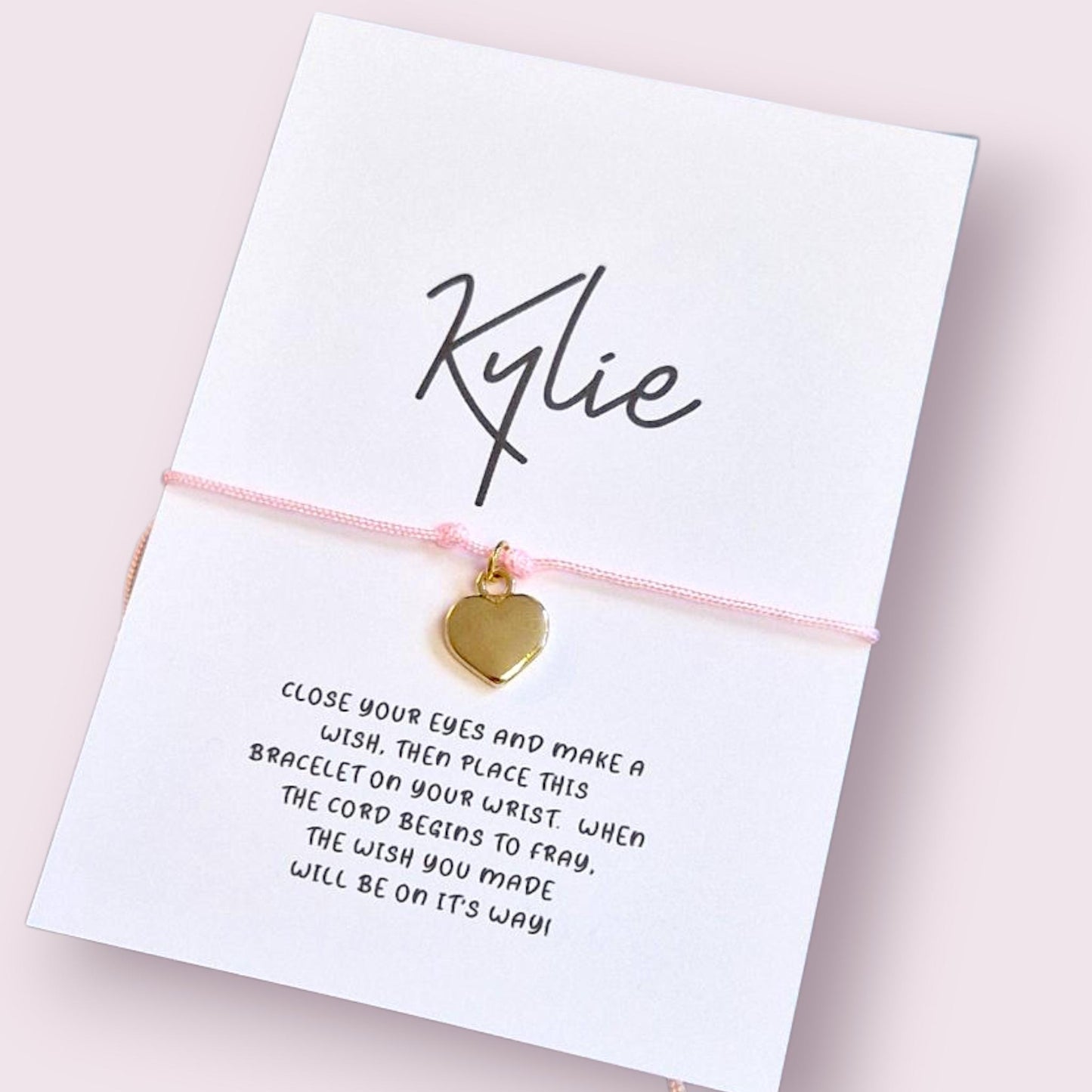 Pack of 5 or 10 Personalised Wish Bracelet: Custom Name Card, Heart Charm