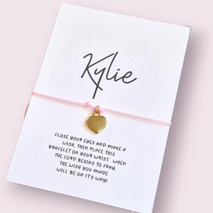 Pack of 5 or 10 Personalised Wish Bracelet: Custom Name Card, Heart Charm