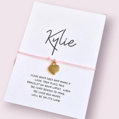 Pack of 5 or 10 Personalised Wish Bracelet: Custom Name Card, Heart Charm