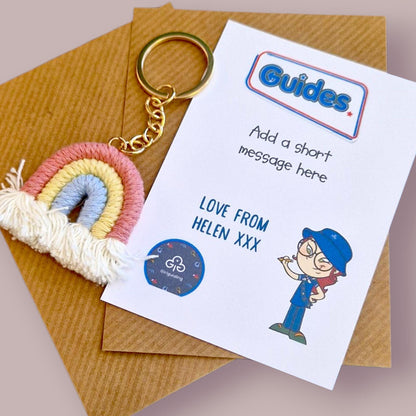 Girl Guides Keyring – Rainbow Thank You Gift – Guide Leader Appreciation – Handmade Keychain Thank You Gift – Guides UK – Personalised card