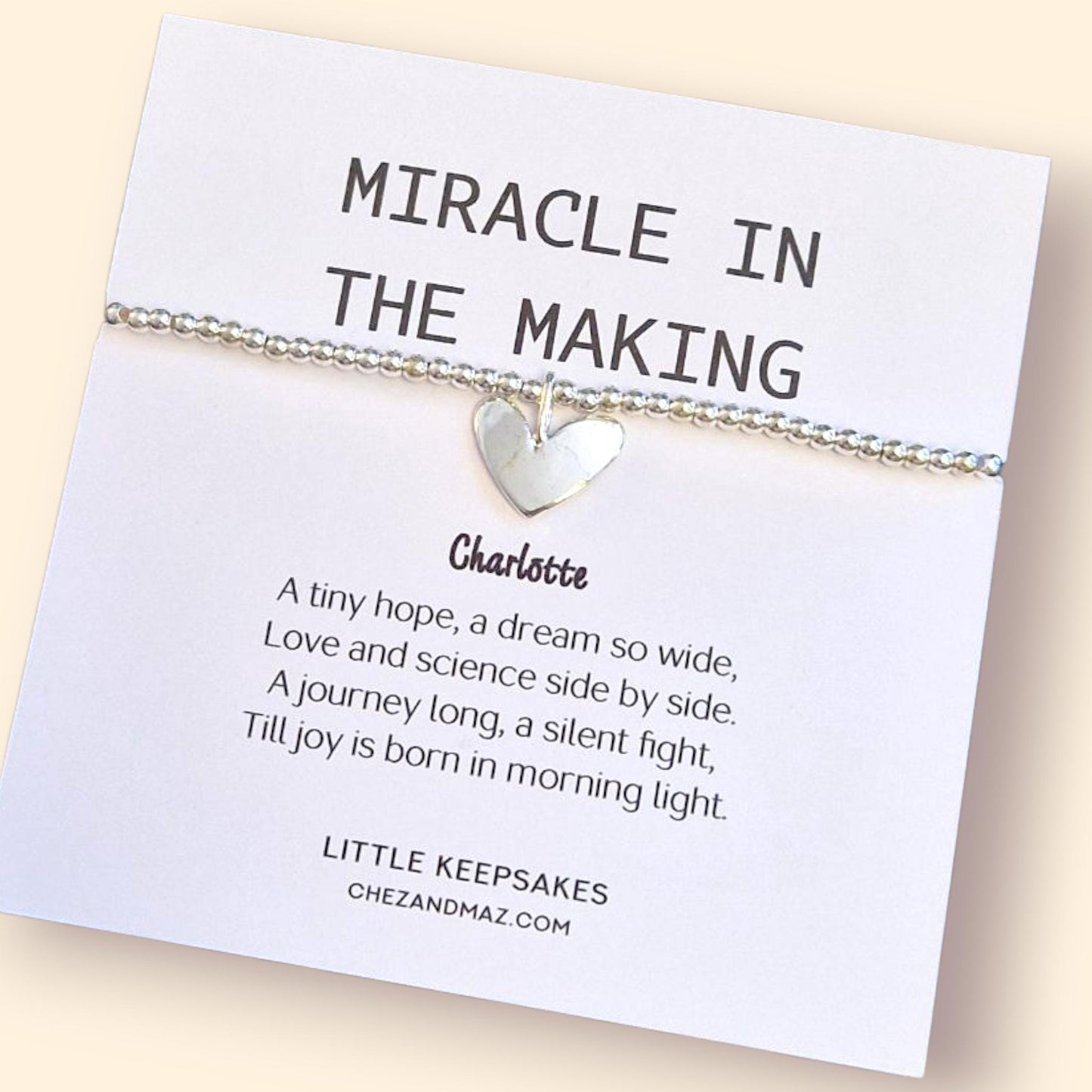 Personalized IVF Gift Bracelet: Silver Plated Heart Charm, Fertility Journey