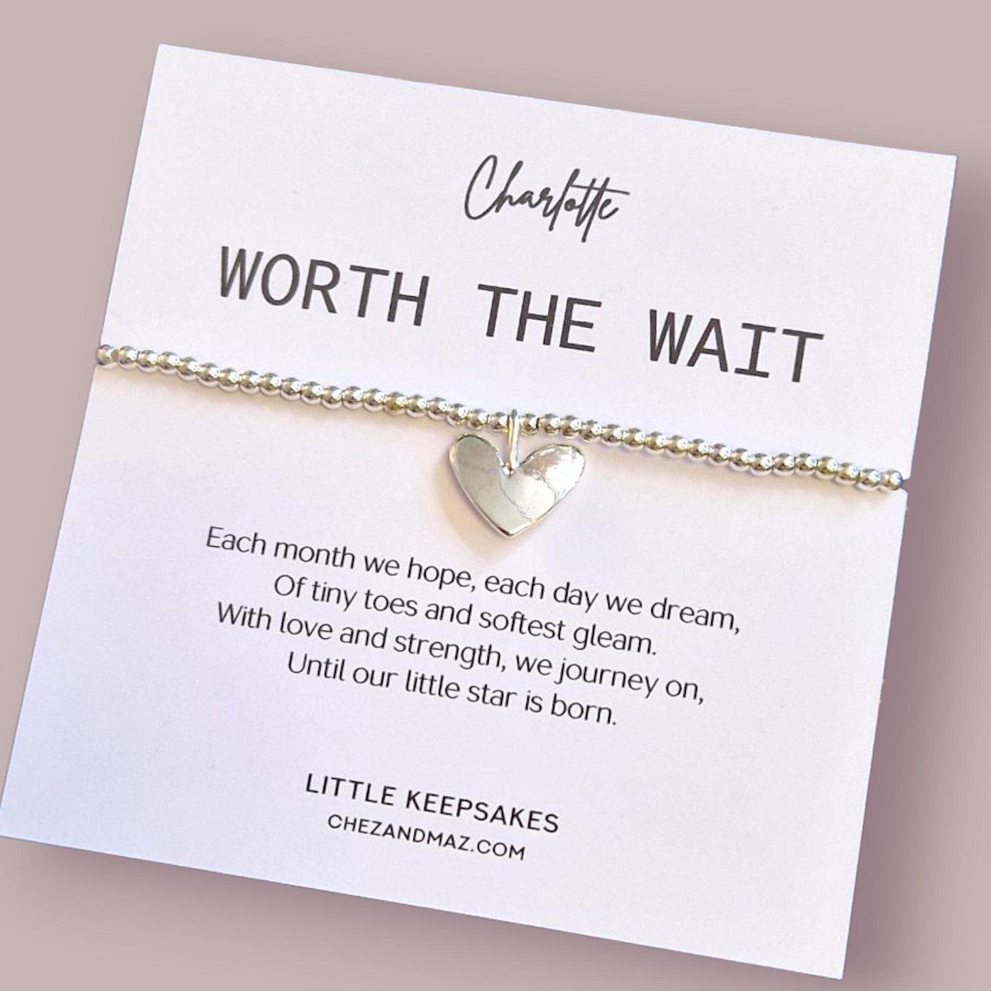 Personalised IVF Bracelet Gift: Worth the wait, Silver Plated Heart Charm
