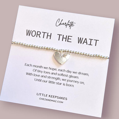 Personalised IVF Bracelet Gift: Worth the wait, Silver Plated Heart Charm